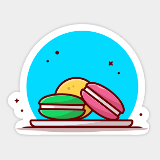 Macaroon On Plate Cartoon Vector Icon Illustration Sticker